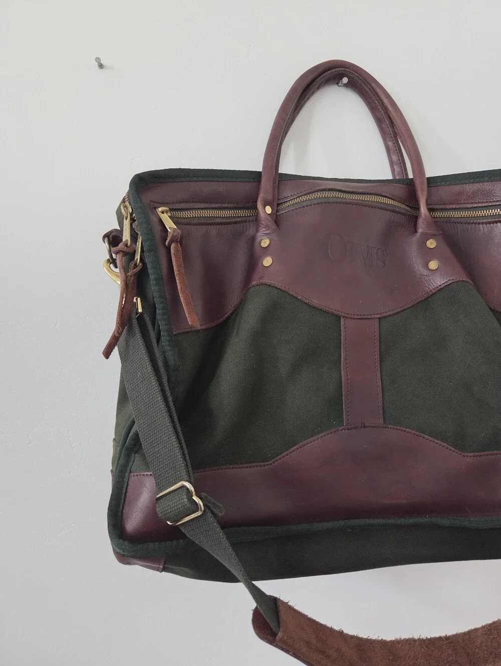 Vintage Orvis Battenkill Canvas Leather Tote Messenger Bag Green Heritage Preppy